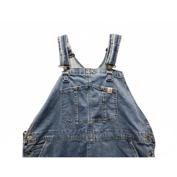 Carhartt Womens Denim Bib Overalls Medium Wash Workwear Style WR008 FBI 2XL - Picture 4 of 6